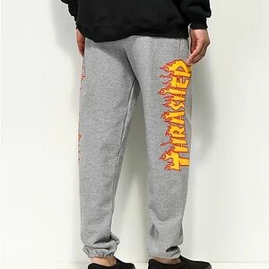 Thrasher Gray Sweatpants with Bold Orange Graphics